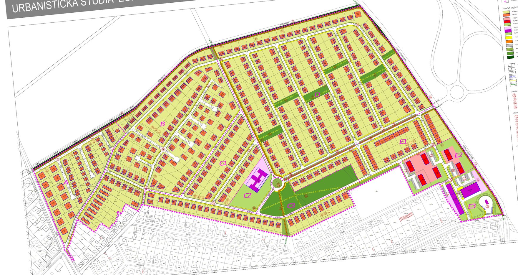 Urbanistická štúdia 2013, variant B, napasovaná na katastrálnu mapu